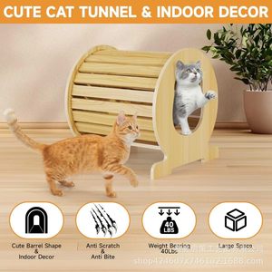 Solid Wood Cat <b>Bed</b> Cylindrical Wooden Pet <b>House</b> Indoor Home Use Eco Friendly - Product Image 5