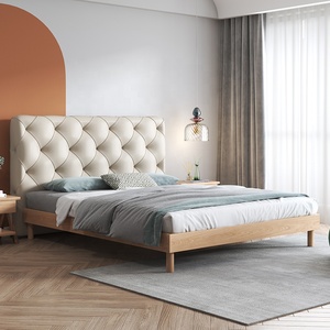 2021 design moderno nuovo designer regina e king size cornice foto camera da letto mobili in legno di quercia letto con testa morbida - Product Image 4