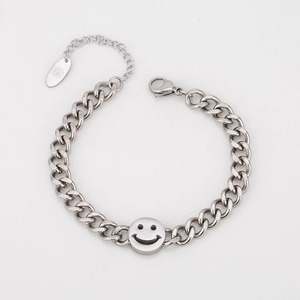 Unisex <b>Titanium</b> Steel Chunky <b>Chain</b> Bracelet With Smiley Face Pendant For Men And Women - Product Image 1