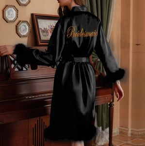 رداء حمام من الفراء كيمونو للعروس من الساتان ، مُطرز من المصنع ، لوصيفة العروس في حفل الزفاف ، رداء من الريش الصباحي للعروس - Product Image 6