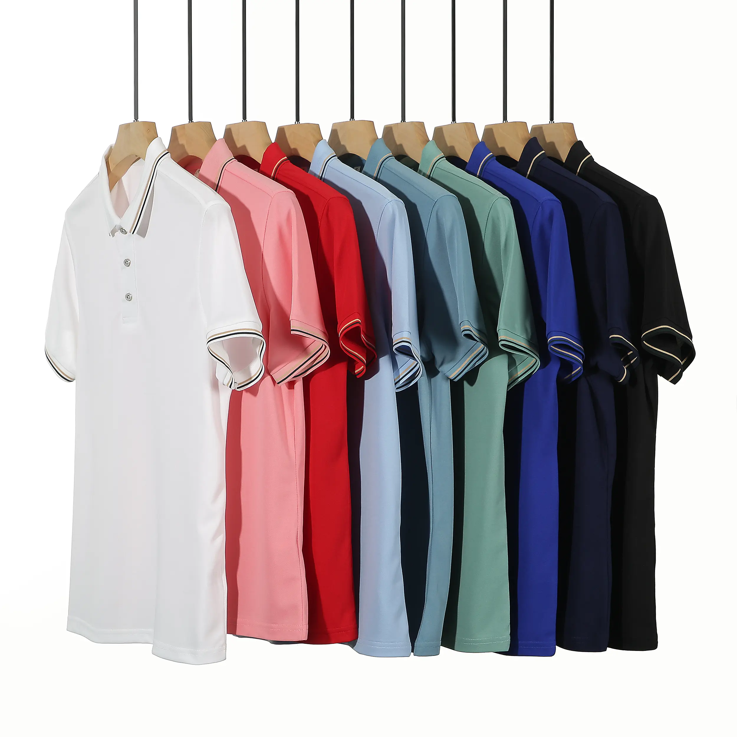 Camisa polo masculina slim fit casual de alta qualidade com desenho de algodão e elastano para atividades, camisa polo clássica de algodão e elastano