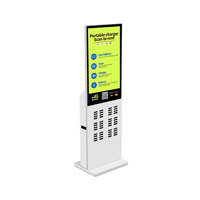 Borne de location commerciale multi-paiements pour batteries externes, fonctionnement stable, kiosque distributeur de batteries partagées, écran publicitaire HD 43 pouces, 15W