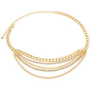 Chaîne de corps tendance dorée multicouche incrustée de diamants, chaîne de taille style hip-hop pour soirée, en alliage de zinc 60cm 40cm - Product Image 5