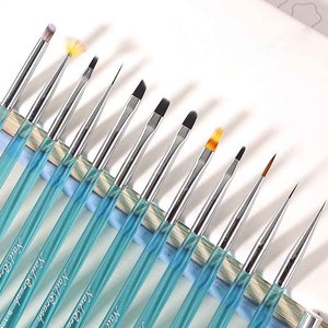 Pinceau à ongles professionnel personnalisé à manche bleu transparent, en poils synthétiques, pour gel UV, liner, French manucure, peinture d'embouts, plat, oblique, ovale - Product Image 2
