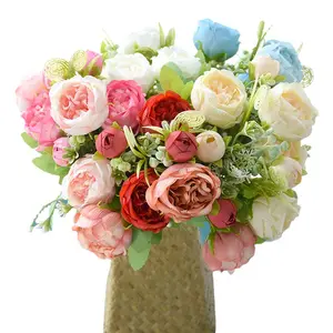 New Silk 9 Head Rose Bunch Artificial Flowers Party Supplies Artificial Flowers Bridal Bouquet For Wedding White Flowers