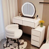 Coiffeuse moderne 2025 avec miroir LED, plateau en pierre, 3 tiroirs, tabouret de maquillage pour chambre à coucher, hôtel, salon, table à langer