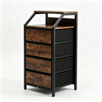 Commode robuste à 4 tiroirs avec structure métallique, unité de rangement en tissu non tissé, barrière supérieure, organisateur à grain de bois pour chambre à coucher