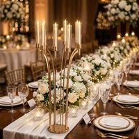 Centres de table dorés, support de mariage en verre et métal, chandelier décoratif ouragan, bougeoir, centres de table pour décoration de table de mariage