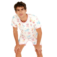 Combinaison en coton pour adulte, motif chat mignon, avec jambes courtes, style baby onesie ABDL, vêtements à manches courtes avec boutons-pression à l'entrejambe pour hommes