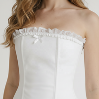 Service OEM ODM 2026 – Haut corset bandeau blanc 100 % coton popeline avec volants ornés et ruban au dos, style Coquette, pour le printemps