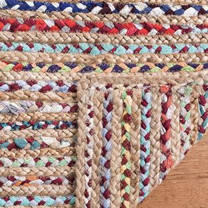 พรมปอกระเจาทรงกลมสไตล์โบฮีเมียนถักเหมาะสำหรับการตกแต่งภายในที่ผ่อนคลายและสวยงามพรมปอกระเจาสำหรับตกแต่งบ้าน - Product Image 4