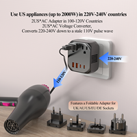Adaptateur de voyage multi-prises Foxcan 2000W avec 2 ports USB-C + 2 ports USB-A, chargeur PD, matériau ignifuge, convertisseur de tension de voyage