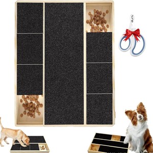Wooden Dog <b>Scratching</b> <b>Post</b> With Food Trays Pine Material Durable Cat Tree For Pets 3 Or 6 Square Grid Light Yellow - Product Image 1