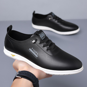 Chaussures bateau d'été pour hommes en cuir respirant, à lacets, avec doublure en maille, semelle extérieure en caoutchouc, blanches, décontractées, pour la conduite, avec logo sur le dessus - Product Image 3