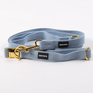 Harness Anjing Denim Warna Biru Kustom Mewah dengan Sublimasi, Termasuk Kalung, Tali, dan Tempat Kantong Kotoran untuk Jalan-jalan di Luar Ruangan - Product Image 4