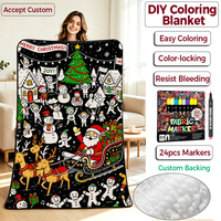 Couverture à colorier personnalisable lavable en polaire Sherpa pour Noël et Halloween, avec marqueurs pour adultes et enfants