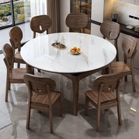Ensemble table et chaises de salle à manger en bois massif et dalle de pierre, style moderne minimaliste, haut de gamme, pour usage domestique, en noyer noir, extensible et convertible, rectangulaire