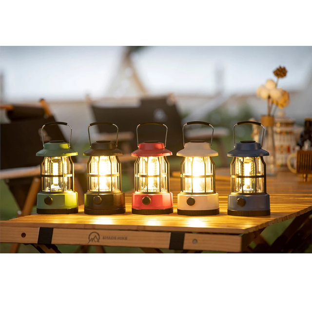 Retro Rechargeable LED Camp Light, Portable Vintage Lantern with 4 Brightness Levels for Tent Lighting