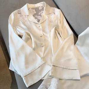 Pigiama da <span class=keywords><strong>Donna</strong></span> Primaverile di Alta Gamma in Seta Ghiaccio, Taglia XL, Pantaloni Lunghi con Pizzo sulla Schiena, Maniche Lunghe, Set Due Pezzi ODM all'Ingrosso per Casa - Product Image 3