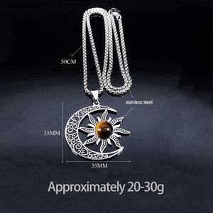 JOYA CADEAU Offre Spéciale Rétro Collier en Acier Inoxydable Croissant de Lune Soleil Pierre Lapis Lazuli Naturelle Pendentif Chaîne Métallique Collier Cadeau <span class=keywords><strong>Sel</strong></span> - Product Image 2