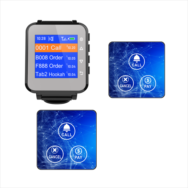 Wireless Call Bell Waiter Calling System with Wrist Watch and Customized Touched Button Available in Different Languages