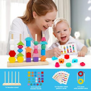 Jouets d'apprentissage préscolaire en bois personnalisables pour enfants, ensemble de jouets de séquençage de perles en bois Montessori pour enfants, tout-petits, garçons et filles - Product Image 4