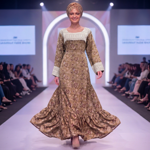 Robe longue de luxe en dentelle à imprimé floral, légère et respirante, pour femme, avec manches longues bouffantes, en rayonne, style ethnique, écologique - Product Image 1