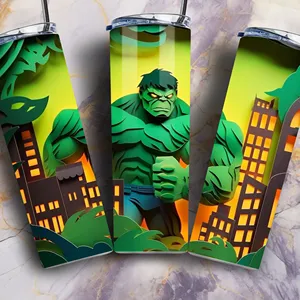 Gobelet sous vide en acier inoxydable 20oz dernier modèle personnalisé avec couvercles et pailles 3D Super Heroes Hulk Tumbler tasses à café tasses réutilisables