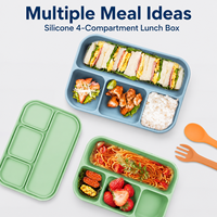 Boîte à lunch bento portable personnalisée YMS en silicone sans BPA, mignonne, 4 compartiments, compatible micro-ondes, lave-vaisselle, résistante à la chaleur