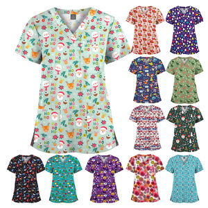 2025 patrón de enfermera Scrubs ventas al por mayor moda cuello en V manga corta o larga estiramiento impreso Scrub Tops Scrub uniformes - Product Image 4