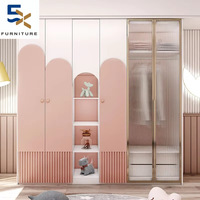 Armoire d'angle de luxe légère pour enfants, directement de l'usine, avec bureau intégré, moderne, pour chambre à coucher, armoire en verre rose pour filles, mobilier de maison