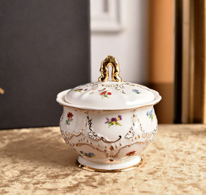 Luxury <b>White</b> Gold Embossed Floral Bone China Creamer & Sugar Bowl <b>Set</b> Baroque Style - Product Image 3
