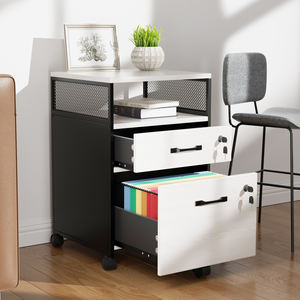 Gabinete de Almacenamiento Rodante para Escritorio, con Ruedas y Cerradura, 2 Cajones, Estante Abierto, Resistente al Agua, Ahorra Espacio, para Cocina - Product Image 2