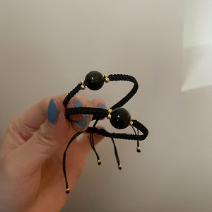 Pulsera ajustable hecha a mano <span class=keywords><strong>para</strong></span> hombre y mujer, brazalete con cuentas de cristal de fresa y piedra de obsidiana Artificial, trenzada de cuerda de amistad, regalo - Product Image 6