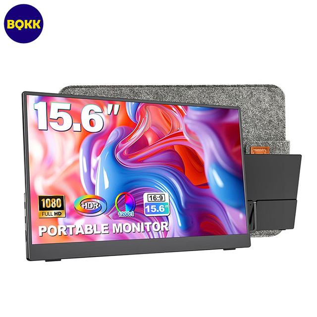 15.6" 1080P Portable Monitor for Laptop Built-in 90° Adjustable Stand USB C HDMI Ultra-Slim for MacBook Phone PS Xbox Switch