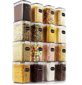 16Pack Tk Hot Selling Plastic Bpa Free Airtight Dry Cereal Food Storage Boxes Containers Set For Kitchen