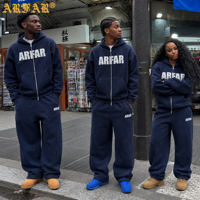 Ensemble de survêtement unisexe personnalisé avec logo, en molleton épais, coupe oversize, épaules tombantes, sweat à capuche zippé intégral, pour homme et femme, tenue décontractée quotidienne