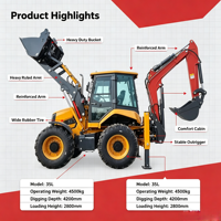 KATOCASE 3025 Wheel Loader Backhoe Loader Bertenaga Diesel dengan Bucket 1m, 25+ Alat, Momen Beban Tinggi, Mesin & Pompa