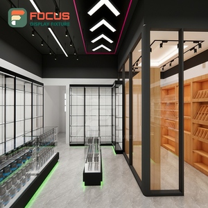 Lockable Smoke Shop Display Cabinet Wood Glass <b>Counter</b> LED Light Tobacco Display Cabinet - Product Image 4