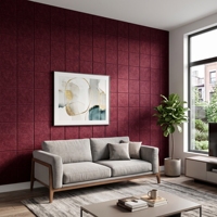 Autocollants muraux décoratifs en feutre PET matelassé à motif quadrillé, couleur bordeaux, pour salon, chambre, salle de jeux, décoration intérieure
