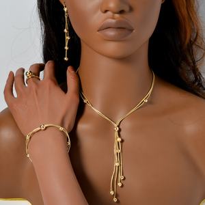 Bijoux fantaisie plaqués or 14 carats avec zircon, ensembles de bijoux de mariée avec des glands et des boules pour femmes, fiançailles, fête, mariage - Product Image 5