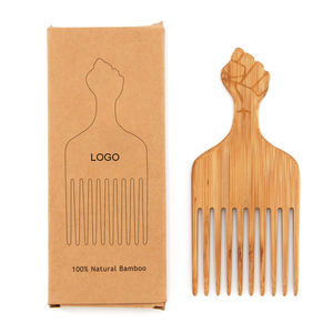 Peigne <span class=keywords><strong>Afro</strong></span> en Bois de Bambou pour Coiffure de Barbiers, Peigne Démêloir à Dents Larges pour <span class=keywords><strong>Barbe</strong></span>, Logo et Emballage Personnalisables - Product Image 1
