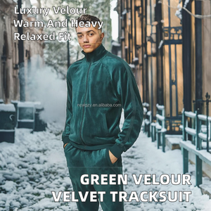 ชุดวอร์มกำมะหยี่สีเขียว WB093TS แบบกำหนดเอง 300gsm ผ้ากำมะหยี่เนื้อนุ่ม ชุดกีฬา ผ้าห่มเทคฟลีซสุดหรู สำหรับฤดูหนาว สไตล์ลำลอง สีพื้น สำหรับผู้ชาย - Product Image 2