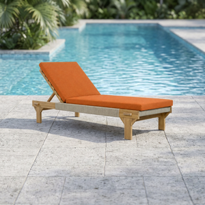 Teak Wood Outdoor <b>Sun</b> <b>Lounger</b> <b>with</b> <b>Cushioned</b> Adjustable Backrest Patio Poolside Hotel Resort Villa Furniture - Product Image 3