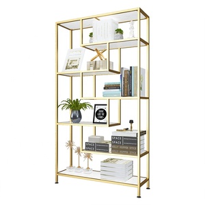 Simple Style Backless <strong>Bookshelves</strong> 70 Inch <strong>Tall</strong> White Open Back Display Bookcase Gold Metal Frame Multifunctional Bookshelf - Product Image 1