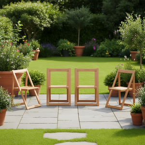 Set di 4 Sedie Pieghevoli da Giardino in Legno di Acacia, Arredamento da Esterno Naturale, Design Standard - Product Image 2