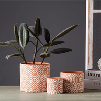 Grosir retro relief tanah liat merah pot bunga sukulen, pot tembikar api keramik, pot tembikar merah bernapas