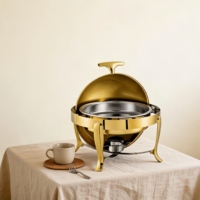Chauffe-Plat Professionnel Haut de Gamme en Verre avec Couvercle Roulant, Réchaud de Buffet de Luxe en Acier Inoxydable pour la Restauration