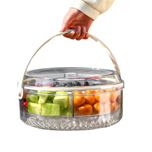 Wholesale Round Food Grade Plastic <b>Storage</b> Snack <b>Box</b> with Handle 5 Compartment Veggie Tray for Containers & Bins - Product Image 5