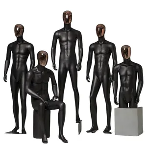 Di modo di visualizzazione della finestra corpo pieno a grandezza naturale nero opaco maschio chrome viso mannequin per il vestito di vendita